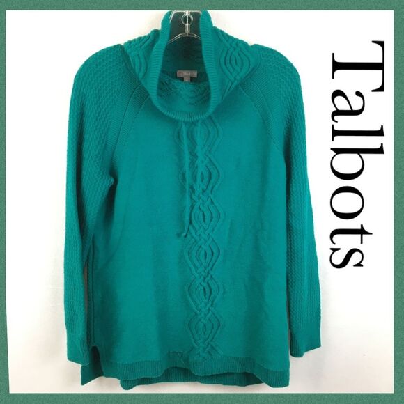 Talbots Teal Blue Cowl Neck Wool Blend Soft Knit Sweater M - Picture 5 of 7